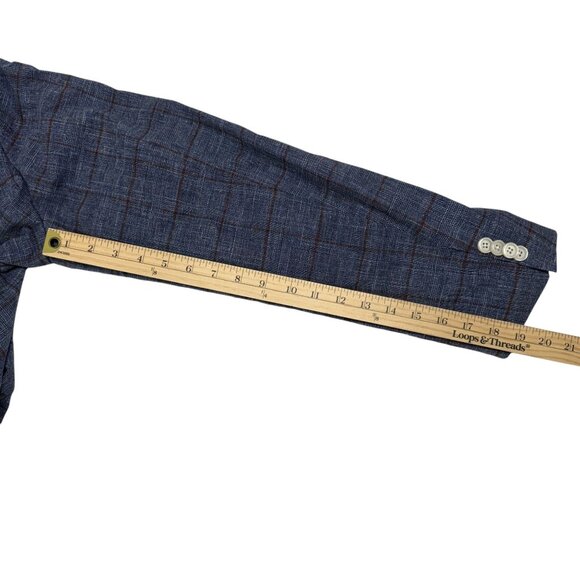 Hugo Boss Slim-Fit Micro-Patterned Jacket Blue Checkered Linen Cotton Blend Sz L - Picture 12 of 16